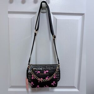 NWT Juicy Couture Double Trouble II Black Crossbody Bag Ribbon and Gold Chain